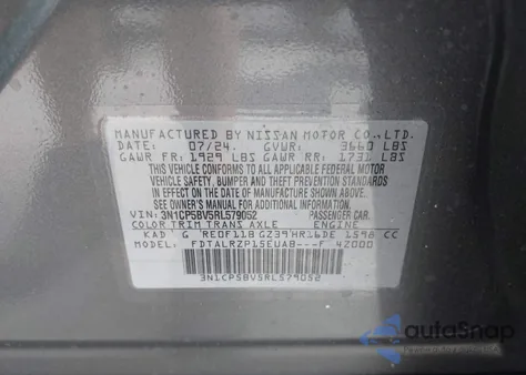 2024 Nissan Kicks S Xtronic Cvt from USA, damaged, VIN 3N1CP5BV5RL579052